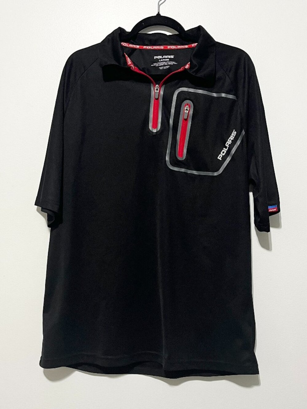 Polaris Mens 1/4 Zip Polo Shirt L Black Golf Performance Motosports Outdoor ATV